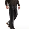 Reclaimed Vintage washed leather look straight leg pants in black