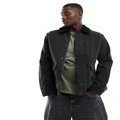 Jack & Jones brushed jacket with shearling collar in grey check-Brown