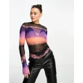 AFRM Kaylee long sleeve mesh top with floral and zebra print-Multi