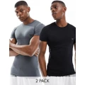 Emporio Armani Bodywear 2 pack bamboo t-shirts in black and grey-Multi