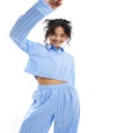Luna oversized cropped pyjama shirt in blue stripe (part of a set)