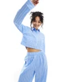 Luna oversized cropped pyjama shirt in blue stripe (part of a set)