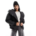 Noisy May padded jacket with oversized hood in black