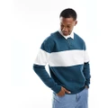 Hollister chest stripe relaxed fit rugby sweatshirt in blue/white