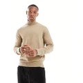 Ben Sherman classic cotton roll neck jumper in beige-Neutral