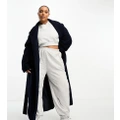Brave Soul Plus boucle formal belted coat in navy