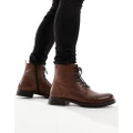 Jack & Jones leather lace-up boot in brown