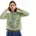 Reclaimed Vintage long sleeve notch neck t-shirt in khaki with graphic-Neutral