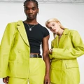 Reclaimed Vintage Limited Edition unisex leather blazer in chartreuse (part of a set)-Green