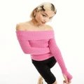 Motel chunky rib off-shoulder jumper in hot pink