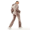 Juicy Couture diamante logo velour straight leg trackies in mink (part of a set)-Brown