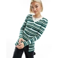 Daisy Street rib knitted cardigan in green stripe
