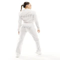Juicy Couture diamante logo velour straight leg trackies in cream (part of a set)-White
