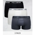 Pull & Bear 3 pack boxers contrast waistband in white, grey and black-Multi