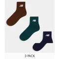 New Balance logo 3 pack trainer socks in khaki, navy and brown-Multi