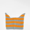 COLLUSION Unisex novelty beanie with ears in orange and grey stripe-Multi