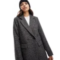 Vila double breasted wool blazer coat in grey check-Multi
