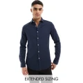 ASOS DESIGN slim shirt in waffle texture with cut away collar in navy