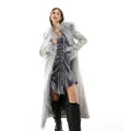 Reclaimed Vintage limited edition longline real suede coat with faux fur trim in grey