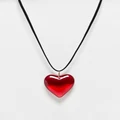ASOS DESIGN mid length cord necklace with red puff heart-Black