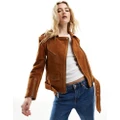 Muubaa classic leather suede biker jacket in tan-Brown