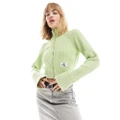Calvin Klein Jeans monogram logo sweater cardigan in mint-Green