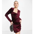 ASOS DESIGN Tall velvet cowl neck ruched mini dress in wine-Red