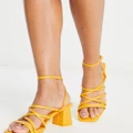 Pull & Bear wide fit strappy mid block heeled sandal in orange
