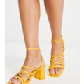 Pull & Bear wide fit strappy mid block heeled sandal in orange