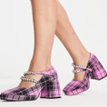 Tammy Girl embellished heeled loafers in pink check print