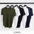 Jack & Jones 5 pack longline scoop hem t-shirt in multi