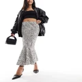 Y.A.S satin maxi skirt with seam detail in silver and navy leopard print-Multi