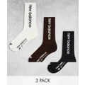 New Balance Linear logo 3 pack crew socks in black, brown and white-Multi