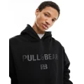 Pull & Bear tonal printed hoodie in black
