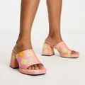 Monki flower print mid chunky heeled platform mules in pink