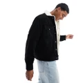 Pull & Bear cord trucker shearling jacket in black