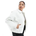 ASOS DESIGN Curve textured bomber jacket with collar detail in ecru-White