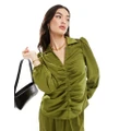 Y.A.S Ezra ruched front blouse in olive green (part of a set)