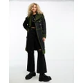 The Ragged Priest faux suede shearling longline coat in green black