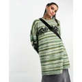The Ragged Priest unisex oversized knit jumper in stripe with graphic-Green