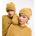 COLLUSION Unisex oversized fluffy beanie in mustard stripe-Yellow