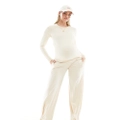 Mamalicious Maternity under the bump wide leg jersey pants in beige melange (part of a set)-Neutral