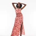 Topshop Tall cherry blossom split maxi skirt in pink (part of a set)
