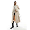 Pieces tie waist trench coat in sand-Neutral
