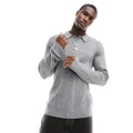 Hollister long sleeve knitted polo top in grey
