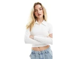 Hollister long sleeve top with polo collar in white