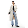 Pieces belted trench coat in stone-Neutral