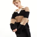 Whistles striped rugby knitted shirt in black and tan-Multi