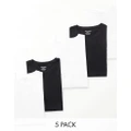Jack & Jones 5 pack of longline t-shirt with curved hem in black & white