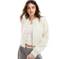 Vila textured cropped bomber jacket in cream-Neutral